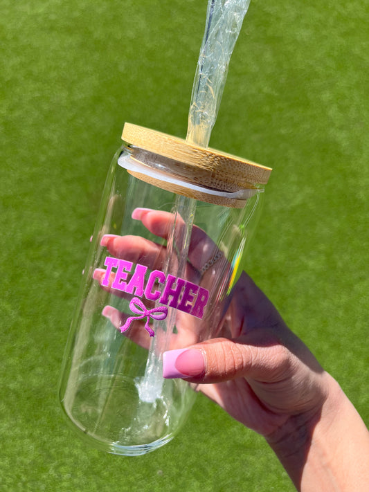 coquette teacher glass cup