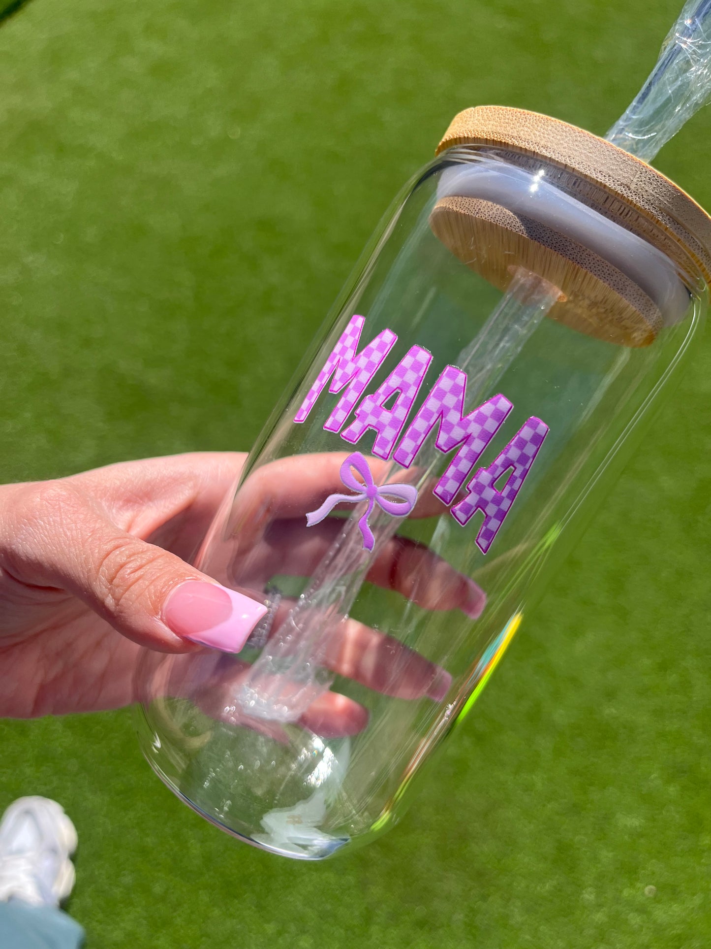 checkered mama glass cup
