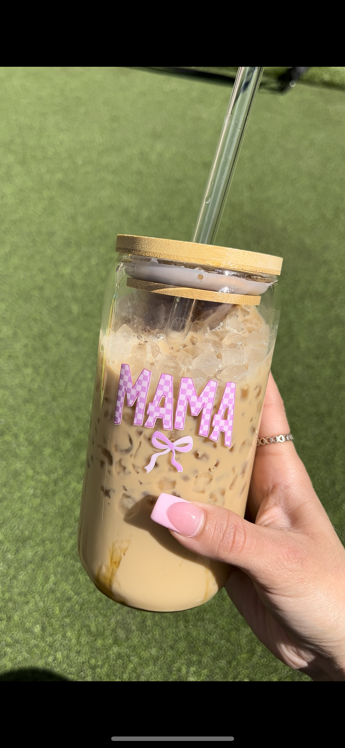checkered mama glass cup