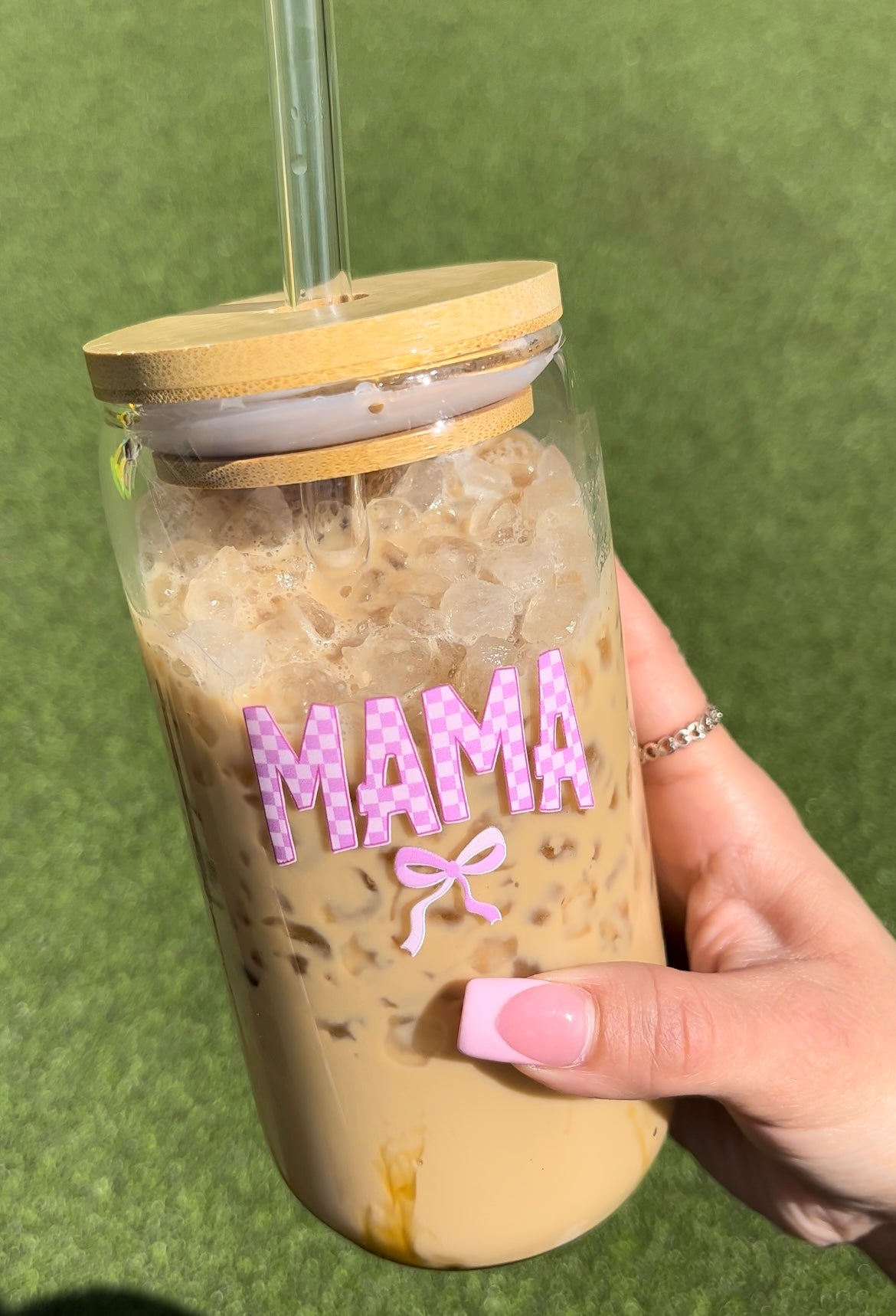 checkered mama glass cup